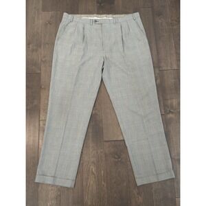 Ralph Lauren Pleated Dress Pants Men's Size 42X32 Grey Glen Plaid Straight Leg